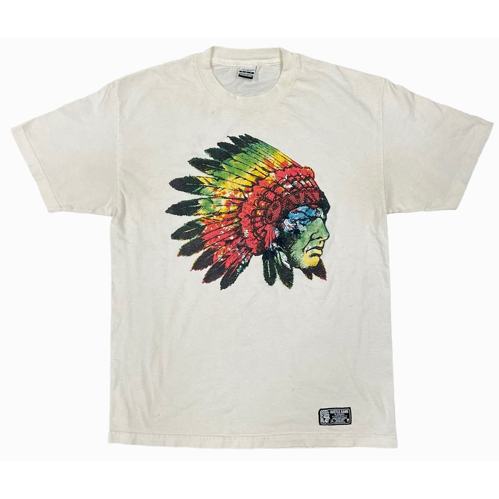 Hustle Gang of America Rainbow Chief Indian White Men's UNSEX T-Shirt Size Large